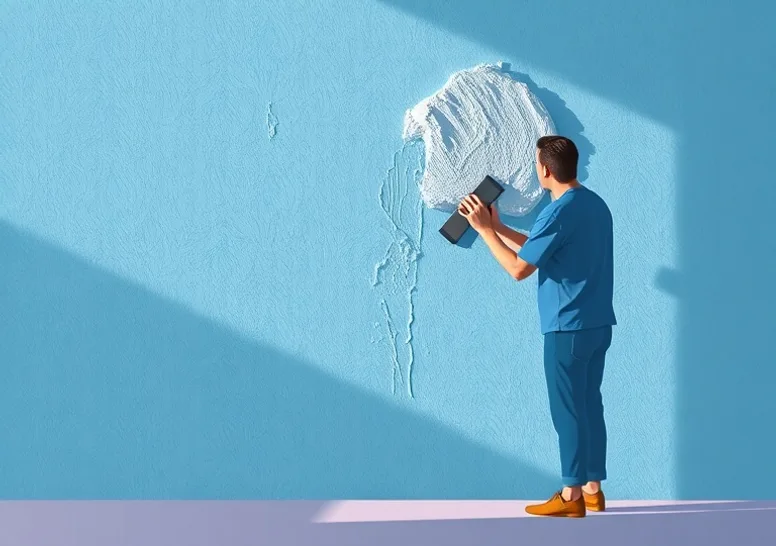Application d'un enduit décoratif à la lisseuse sur un mur