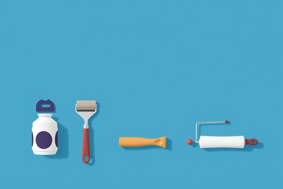 Outils de peinture disposés dans l'ordre des étapes du chantier