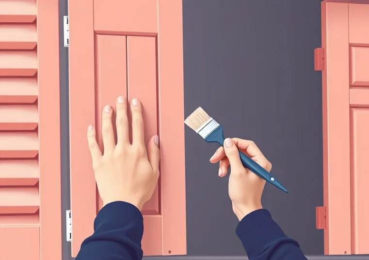 Mise en peinture au pinceau de volets et d'encadrements en bois