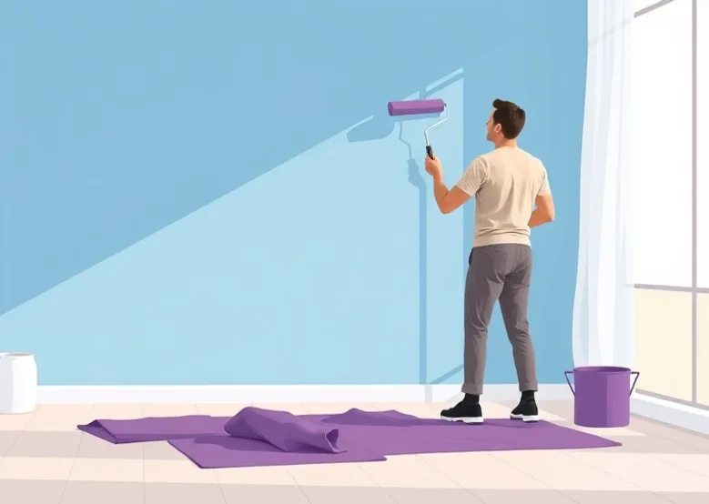 Peintre appliquant la peinture au rouleau sur un mur de salon